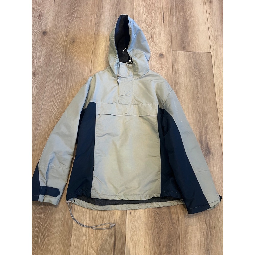 Reno Sport Mens L Fleece Lined Anorak Jacket Hooded Pullover Blue Gray Y2K